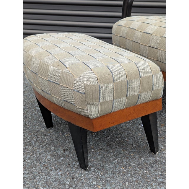Tan Postmodern Burl Wood Lounge Chair and Ottoman Attributed to Adam Tihany for Pace Collection, C. 1990, Italian For Sale - Image 8 of 12