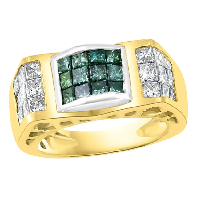 1.4 Carat Blue and White Diamond Cocktail Ring 14 Karat Yellow Gold For Sale