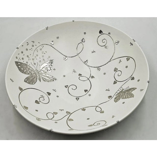 1980s 1980s Emilia Castillo Large Porcelain & Pure Silver Butterfly Bowl, Taxco Mexico For Sale - Image 5 of 18