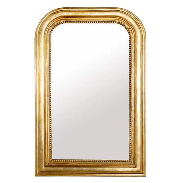 Matthew Izzo Home Waverly Hand Carved Curved Top Gold Leaf Beaded Antique Mirror For Sale In New York - Image 6 of 6