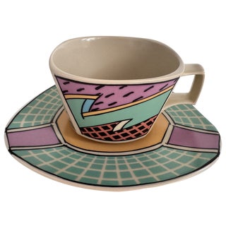 Flash One Coffee Cup with Saucer by Dorothy Hafner for Rosenthal, Germany, 1980s, Set of 2 For Sale