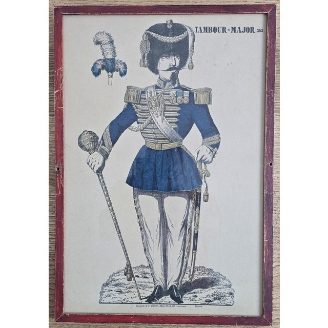 A striking set of three antique French military uniform prints titled “Tambour-Major,” “Chasseur d’Afrique,” and “Guide,”...
