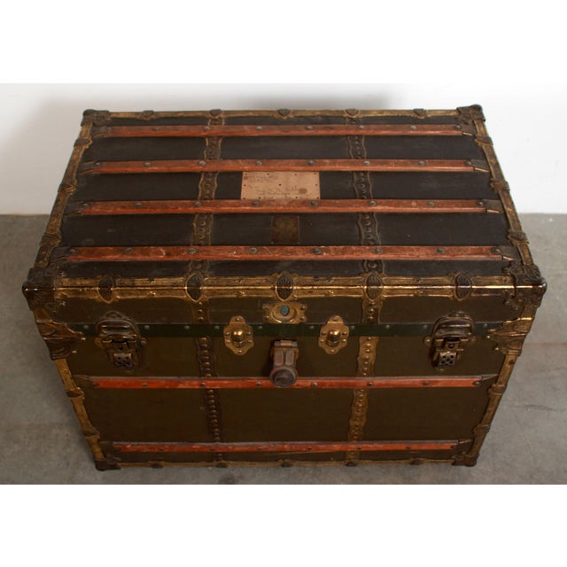 Antique New Atlas Canvas Brass Trimmed Steamer Trunk Chairish