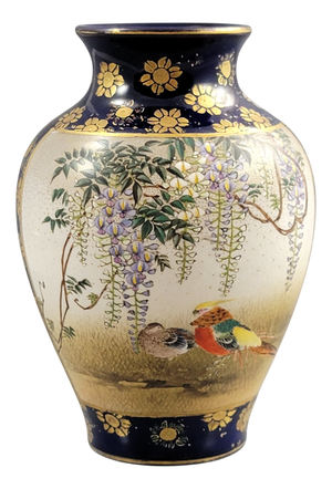 Meiji Kinkozan Kyoto Satsuma Vase in Cobalt Blue & Gilt Moriage, 1895