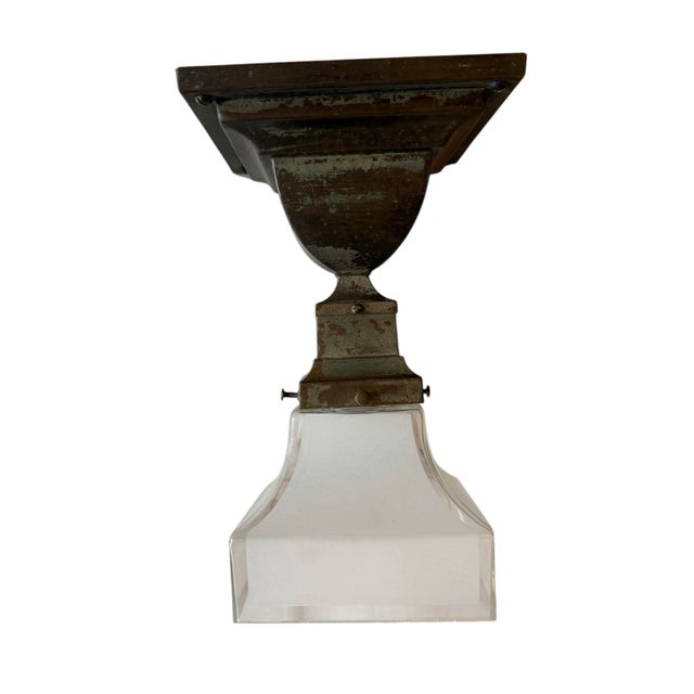 Antique Mission Style Flush Mount Ceiling Lights - A Pair For Sale - Image 4 of 9