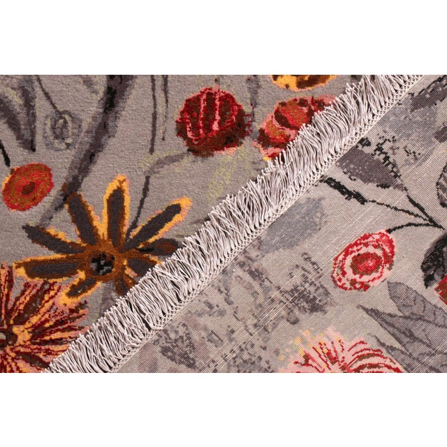 2010s Rug & Kilim’s Seirafian Style Rug in Gray and Red Floral Pattern For Sale - Image 5 of 6