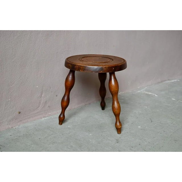 Rustical Farmhouse Tripod Stool in Wood, 1960s For Sale - Image 4 of 5