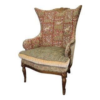 Ej Victor Hollywood Regency Style Gilt Carved Wing Chair For Sale