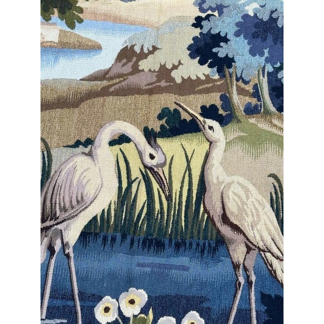 Vintage French Aubusson Tapestry Landscape with Bird, 1950s For Sale - Image 6 of 18
