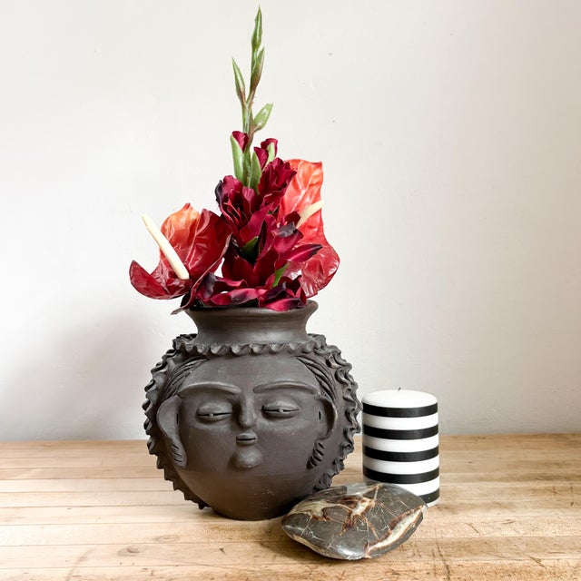 Rustic 1980s Rosa Brítez Figural Woman Face Terra Cotta Vase For Sale - Image 3 of 12
