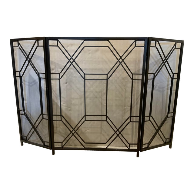 Mod Geometric Black Metal Fire Screen For Sale