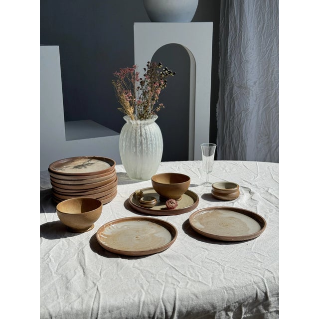 Beige Stoneware Plates, Set of 11 For Sale - Image 9 of 18