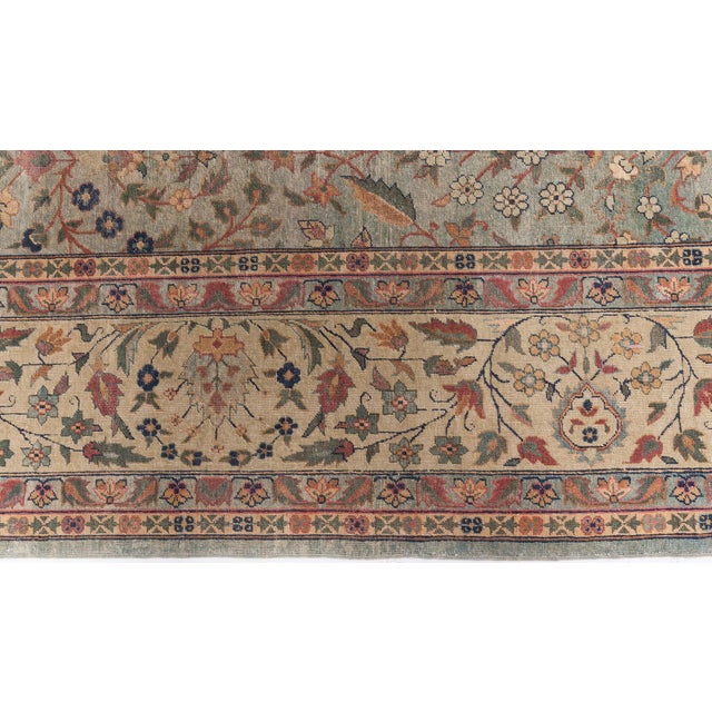 Textile Authentic Indian Botanic Handmade wool Rug For Sale - Image 7 of 14