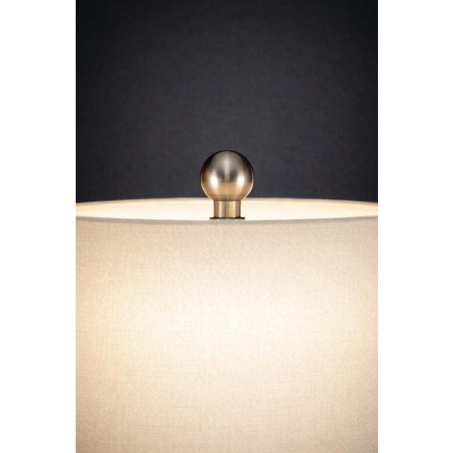 Late 20th Century Hand-Glazed Ceramic Table Lamp With Blue Reactive Glaze and Linen Drum Shade For Sale - Image 4 of 8