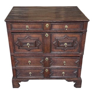 Antique William & Mary English Black Oak Chest of Drawers For Sale