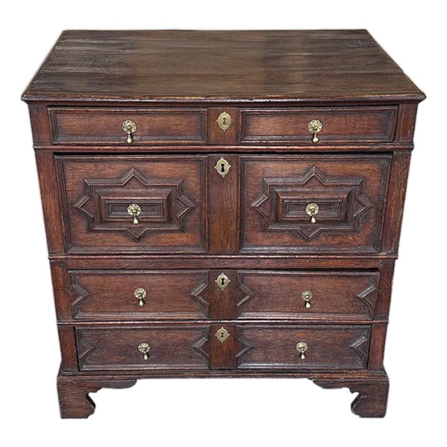 Antique William & Mary English Black Oak Chest of Drawers For Sale
