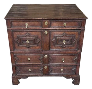 Antique William & Mary English Black Oak Chest of Drawers