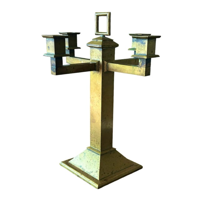 Early 19th Century Modernist Candelabrum in Heavy Brass For Sale In Chicago - Image 6 of 10