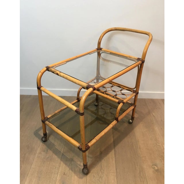 Interesting Rattan Drinks Trolley with Leather Links, French, circa 1950 For Sale - Image 12 of 13