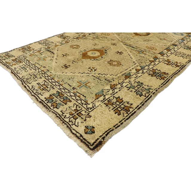Vintage Turkish Oushak Runner with Mid-Century Modern Style 03'09 x 11'11. Warm and inviting, this hand knotted wool...