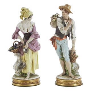 Rural Figures in Polychrome Porcelain by Giuseppe Cappè, 1960s, Set of 2 For Sale