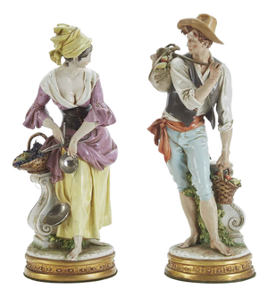 Rural Figures in Polychrome Porcelain by Giuseppe Cappè, 1960s, Set of 2