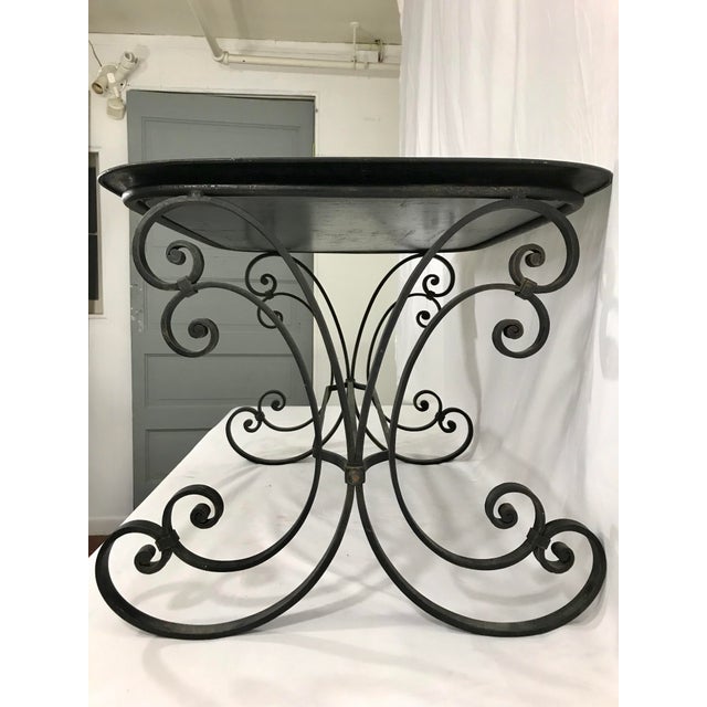 19th Century Napoleon III Painted Tray on Custom Art Deco Wrought Iron Stand For Sale - Image 5 of 9