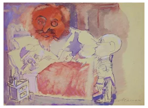 Mino Maccari, Consultation, Original Watercolor, Mid-20th Century