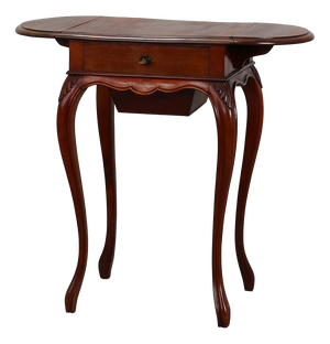 French Louis XV Style Walnut Side Table with Drawer and Side Leaves