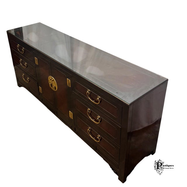 Late 20th Century Vintage Hickory White Chinoiserie Style Burl Wood & Lacquer Dresser & Mirror For Sale - Image 5 of 12