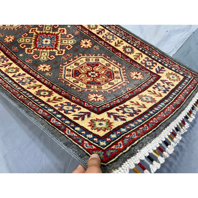 Charcoal Gray and Cream Kazak-Style Wool Runner Rug, 2'7" X 13'1" For Sale - Image 9 of 16