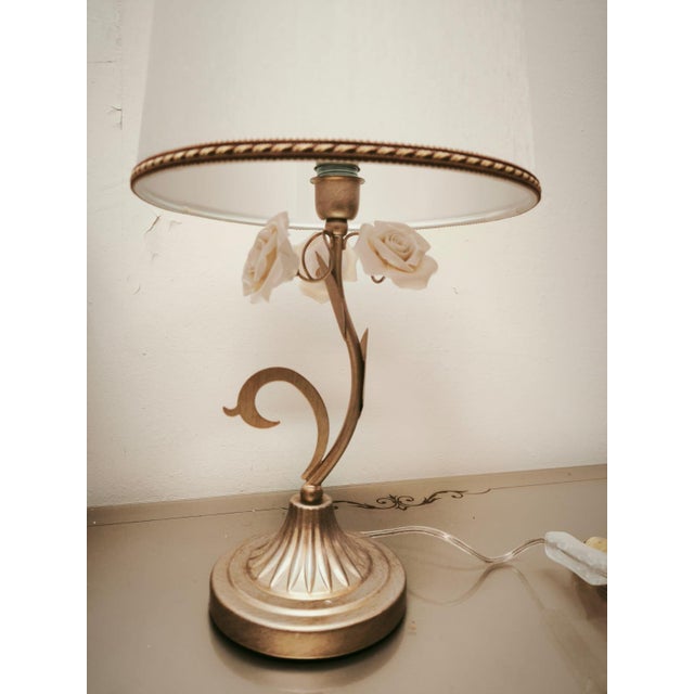 1980s Small Lamps with Ceramic Roses and Fabric Lampshades, 1980s, Set of 2 For Sale - Image 5 of 12