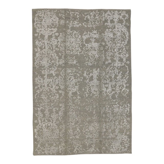 Vintage Modern Erased Damask Rug For Sale