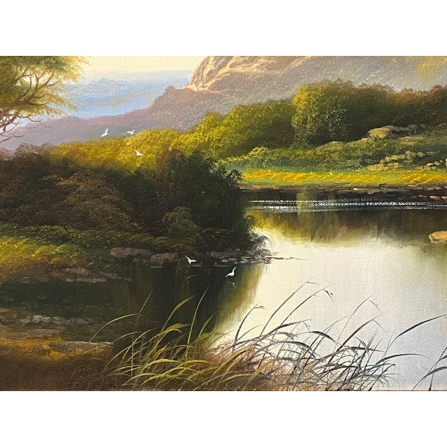 Mountain Lake in Spring Oil Painting of the Scottish Highlands by British Artist 1980 Circa For Sale - Image 11 of 18