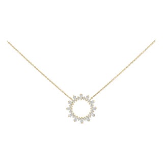14K Yellow Gold Plated Sterling Silver 3/4 Cttw Diamond Starburst Pendant Necklace For Sale