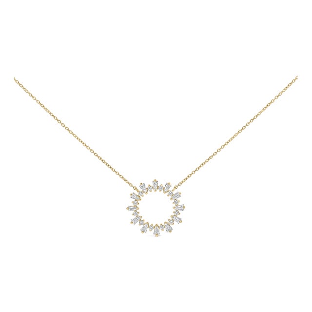 14K Yellow Gold Plated Sterling Silver 3/4 Cttw Diamond Starburst Pendant Necklace For Sale