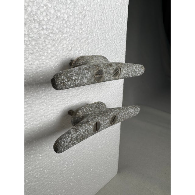 Vintage Oxidized Cast Iron Nautical Architectural Salvage Boat Dock Cleat Drawer Pull Hardware, Set of 2 For Sale In Houston - Image 6 of 11
