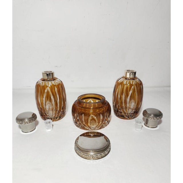 Metal Bohemian Crystal Vanity Set, 1950s, Set of 3 For Sale - Image 7 of 11