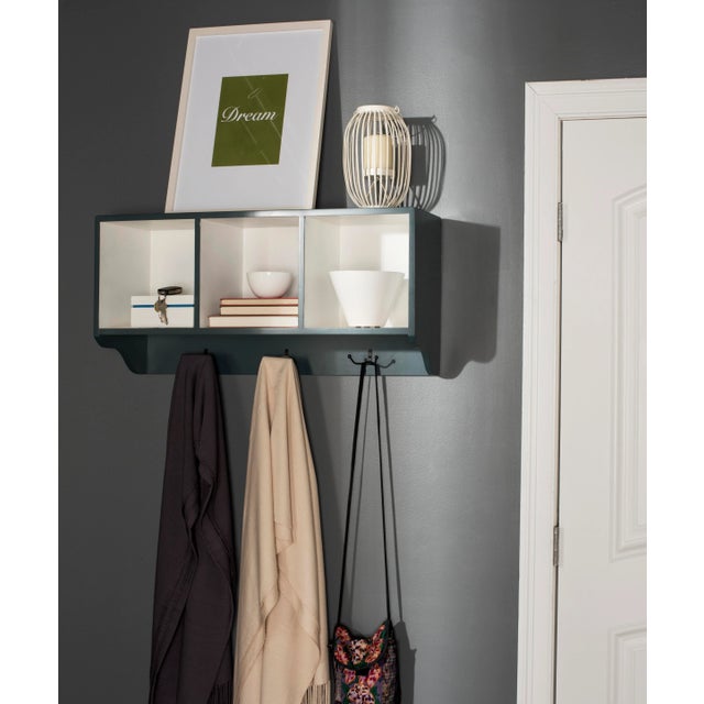 Modern Wall Shelf With Storage Compartments in French Grey & White For Sale - Image 3 of 4