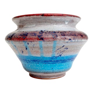 Trina Reyes 1984 Wheel Thrown Pottery Vase With Colorful Glaze For Sale