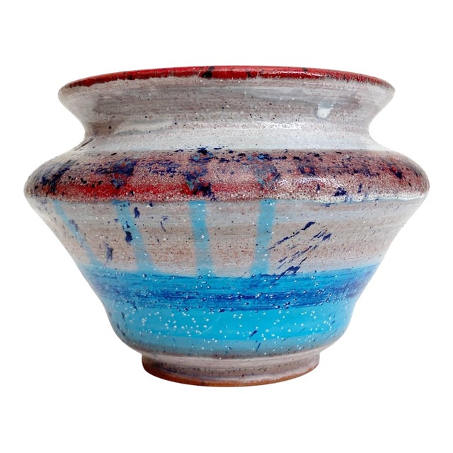 Trina Reyes 1984 Wheel Thrown Pottery Vase With Colorful Glaze For Sale