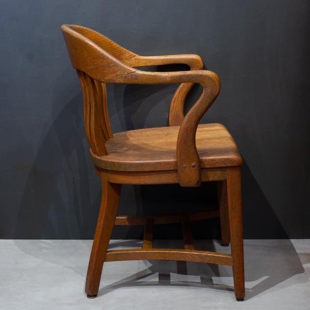 Antique Solid Quarter-Sawn Oak Banker's Chairs c.1934 For Sale - Image 15 of 18