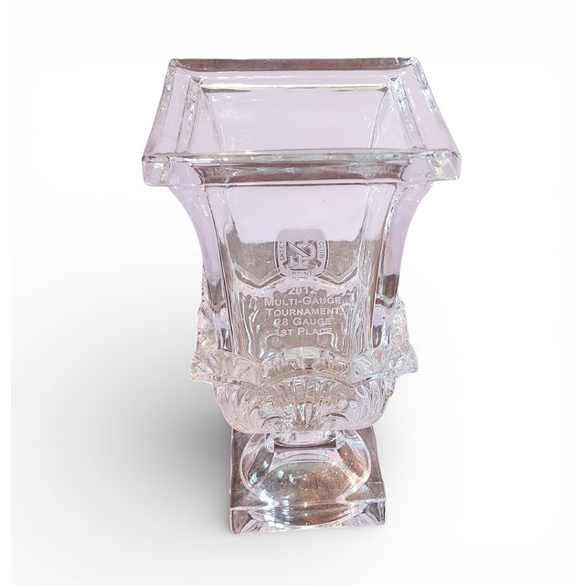 Vintage Godinger Glass Co Shannon Deco Crystal Glass Trophy Vase, Ireland, c2012. Etched on one facet with "Sands Point...