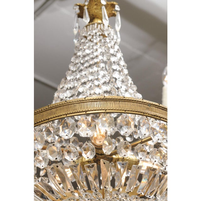 French Empire Crystal Basket Chandelier, Gilt Bronze, Early 20th C. For Sale - Image 9 of 9