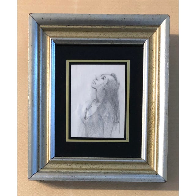 Original Vintage Pencil Sketch Miniature Portrait Drawing For Sale - Image 4 of 4