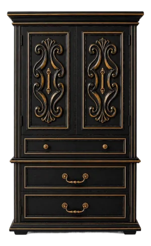 Vintage Onyx Black & Gilded Gentleman’s Dry Bar Cabinet With Illuminated Brass Interior