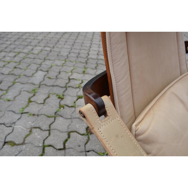 Leather Swivel Lounge Chair in Cognac and Ecru by Ake Fribytter for NELO, Sweden, 1970s For Sale - Image 3 of 18