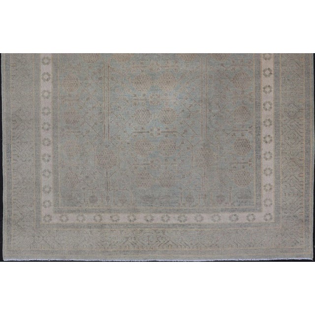 Afghan Khotan Rug With Geometric Design in Shades of Light Blue and Taupe For Sale - Image 9 of 12