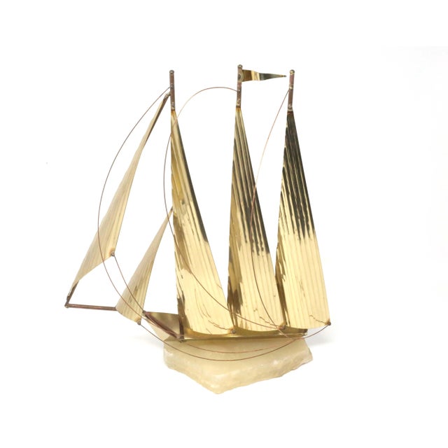 Vintage 15" Tall Brass Clipper Ship on Marble Base Sailboat Office or Desk Decor For Sale - Image 13 of 13