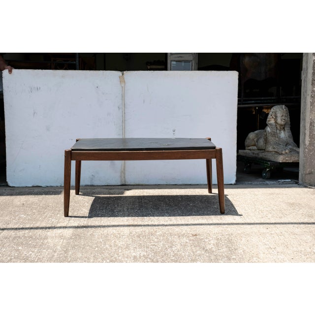 French Brutalist Walnut Coffee Table With Slate Top. Our handsome French mid century Pierre Chapo style Brutalist...